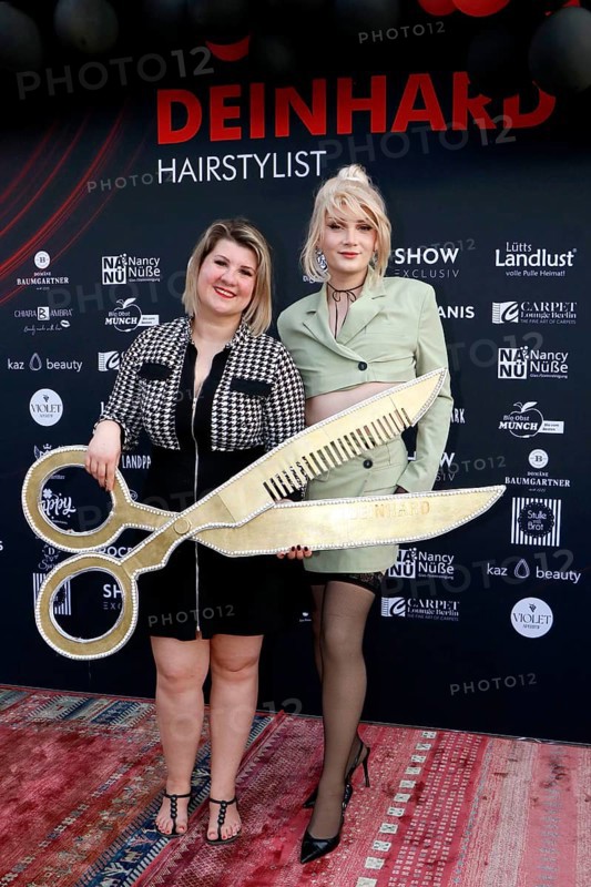 Janine Becker (owner) and Uff at the VIP opening of the new Deinhard Salon Am Mühlanger 3, Berlin, 28/06/2025