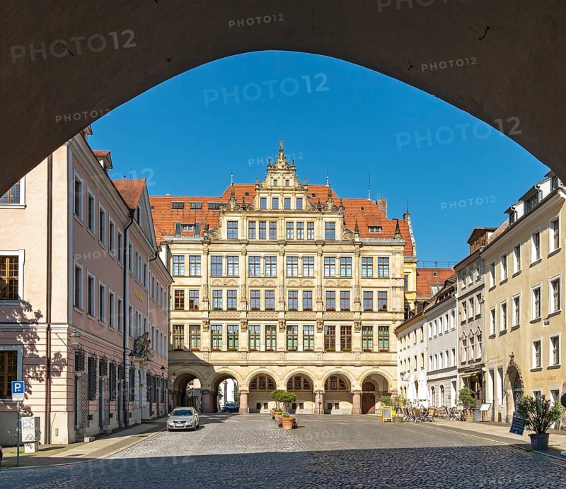 View of the Lower Market Square and the New Town Hall of Görlitz, Goerlitz, Germany