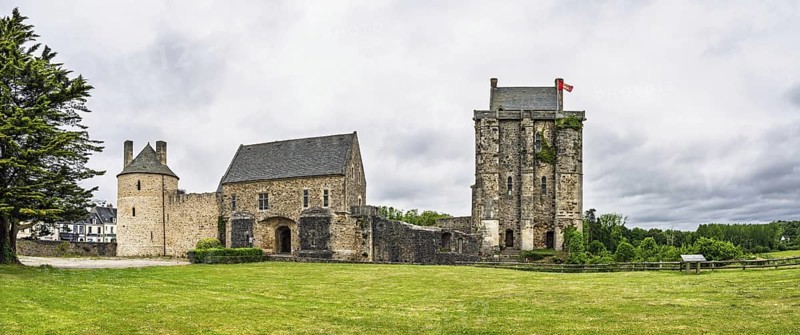 Panorama of Castle ruin of Chateau de Saint-Sauveur-le-Vicomte, Manche, Normandy, France