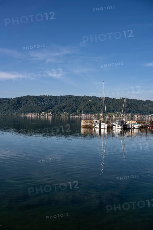 The harbour of Ludwigshafen, opposite the Lake Constance community of Bodman and the Bodanrück, Bodman Ludwigshafen, district of Constance, Baden-Württemberg, Germany