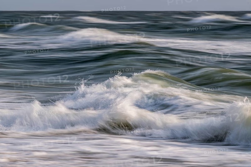 Sea waves in motion, wiping effect, long exposure, near Hvide Sande, North Sea, Denmark