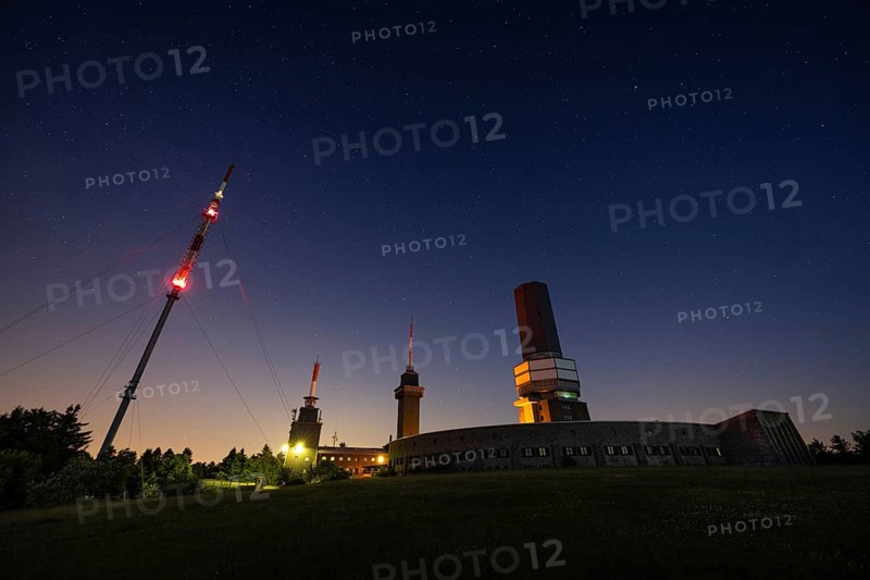 The stars shine in the sky above the summit of the Großer Feldberg in the Taunus, near Frankfurt am Main, Großer Feldberg in the Taunus, Schmitten, Hesse, Germany