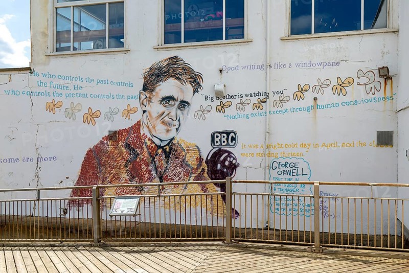 George Orwell mural picture Southwold, Suffolk, England, UK by artist Charles Uzzell-Edwards 2014