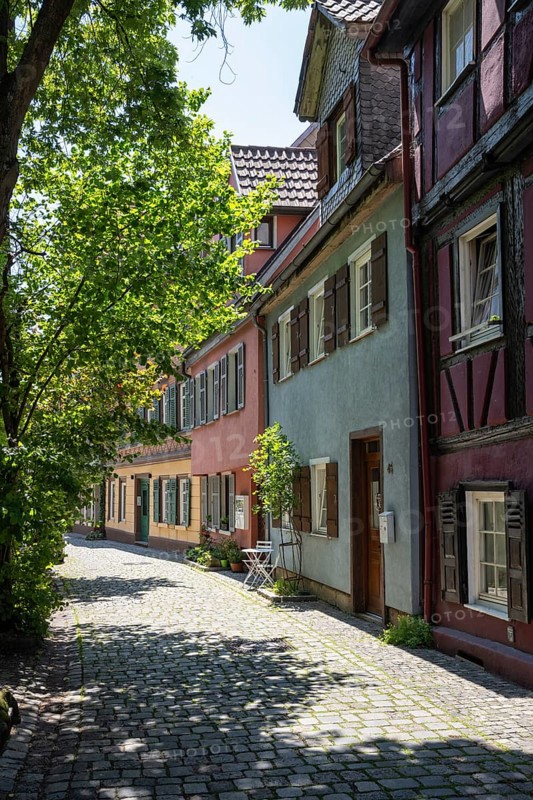 Historic row of houses, Altstadtgasse, lower Beutau, also known as Weingärtnerviertel in the old town of Esslingen, Esslingen am Neckar, district of Esslingen, Baden-Württemberg, Germany