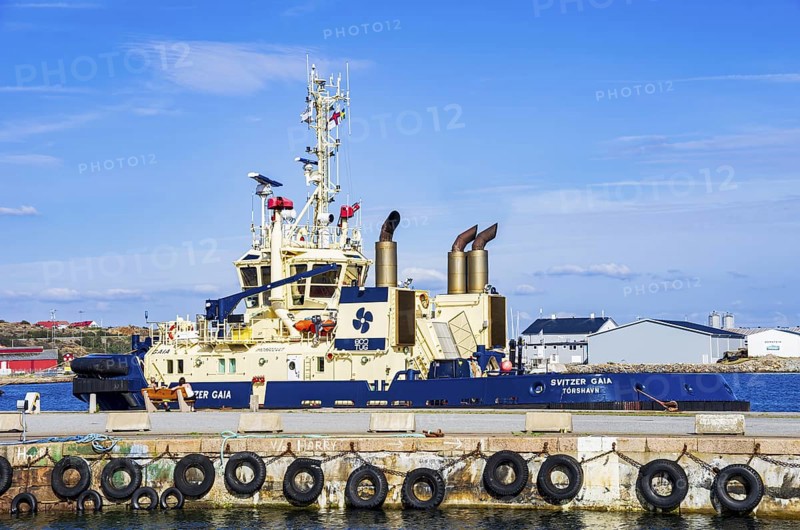 The tug SVITZER GAIA is moored in the harbour of Lysekil, Bohuslän, Västra Götalands län, Sweden, Scandinavia