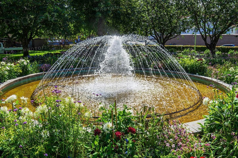 Fountain in the idyllic town park of Lysekil (Lysekils stadsparken), Bohuslän, Västra Götalands län, Sweden, Scandinavia