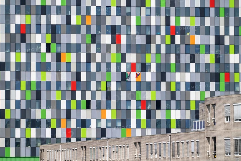 The Casa Confetti student residence, with colourful façade, in the Science Park, Utrecht University, Netherlands