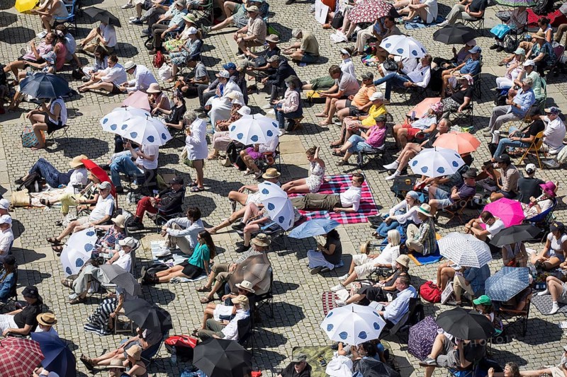 Visitors at the Staatsoper für alle, a free open-air concert with conductor Christian Thielemann and the Staatskapelle Berlin on Berlin's Bebelplatz, Berlin, 22 June 2025