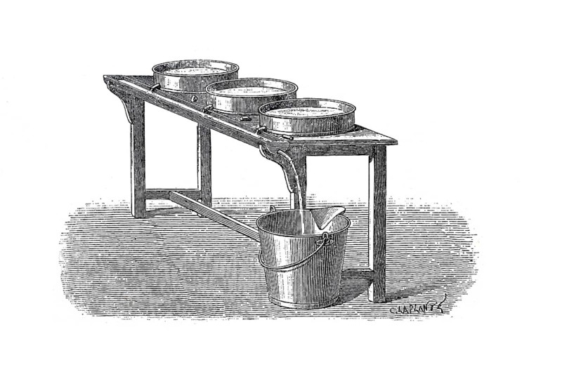 Dairy industry, butter production, French skimming device around 1860, digitally improved reproduction of a 19th century model, historical, exact date unknown