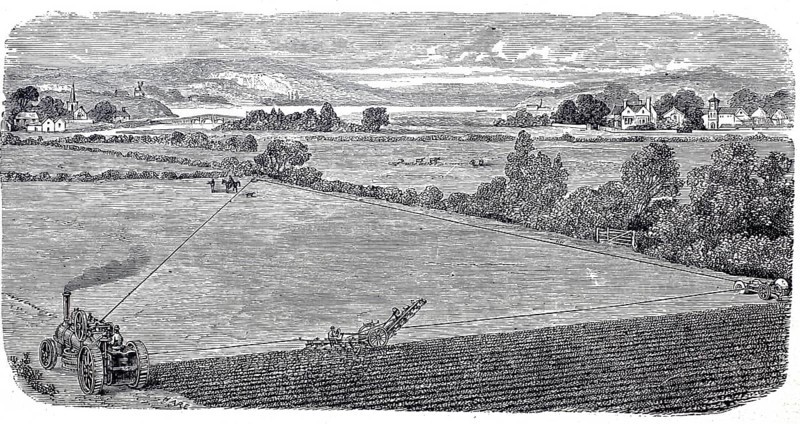 Farming and agriculture, single-machine steam plough, system B, by John Fowler, around 1860, digitally improved reproduction of a 19th century model, historical, exact date unknown