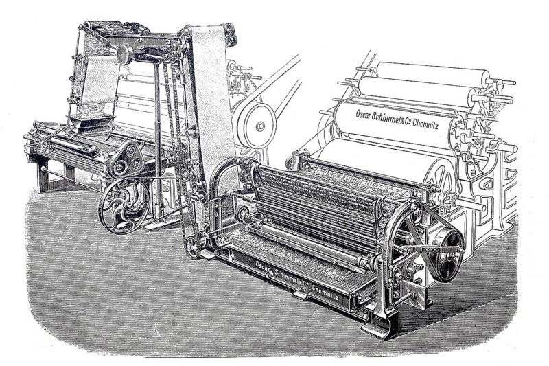 Textile processing, spinning mill, ribbon transfer by Schimmel & Co, around 1860, digitally improved reproduction of a 19th century original, historical, exact date unknown