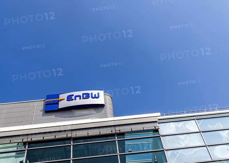 EnBW Energie Baden-Württemberg AG, headquartered in Karlsruhe, is Germany's third-largest energy company. Logo at the company headquarters in Karlsruhe, Baden-Württemberg, Germany