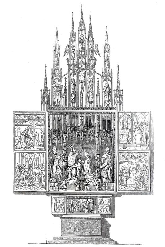 Altar from the Catholic parish and pilgrimage church of St. Wolfgang in St. Wolfgang am Wolfgangsee in Upper Austria, Salzkammergut, Austria, Historical, digitally enhanced reproduction of an original from around 1860