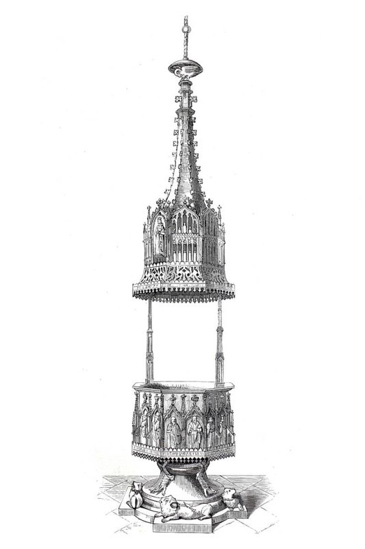 Religious cult objects, Baptismal vessel in the church of St Katharinen, around 1850, Brandenburg an der Havel, Brandenburg, Germany, Historical, digitally enhanced reproduction of a model from around 1860