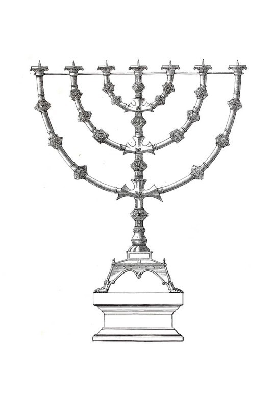 Religious artefacts, Seven-armed candlestick from Essen Minster, Episcopal Church of the Diocese of Essen, North Rhine-Westphalia, Germany, Historical, digitally enhanced reproduction of a model from around 1860