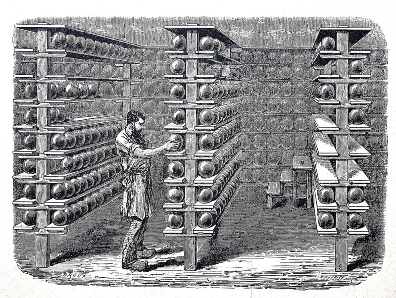 Agriculture, cheese production, storage room of a cheese dairy, ripening room, around 1870, Holland, digitally enhanced reproduction of a 19th century model, historical, exact date unknown