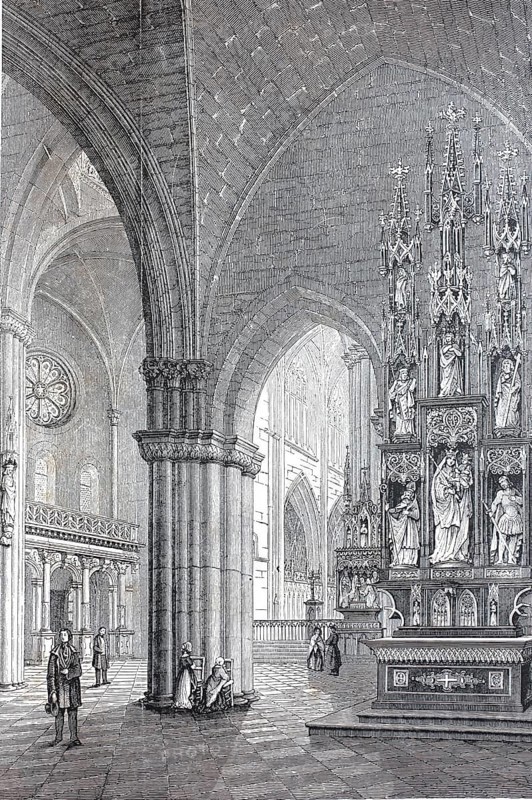Interior of the Minster in Freiburg, Baden-Württemberg, Germany, Historical, digitally enhanced reproduction of a model from around 1860
