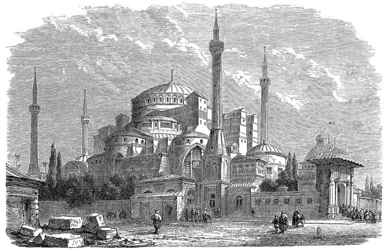 Church of St Sophia in Constantinople, today Hagia Sophia in Eminönü, a district in the European part of Istanbul, Turkey, Historical, digitally enhanced reproduction from an original from around 1860