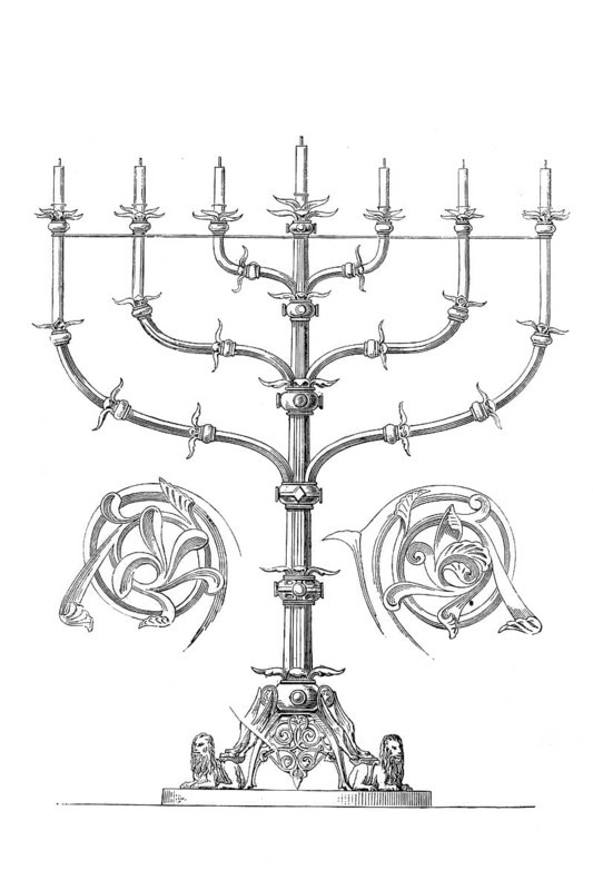 Religious cult objects, candlestick in the passage between the crossing and transept in the cathedral church of St. Blasii in Braunschweig, Germany, Historical, digitally enhanced reproduction of a model from around 1860
