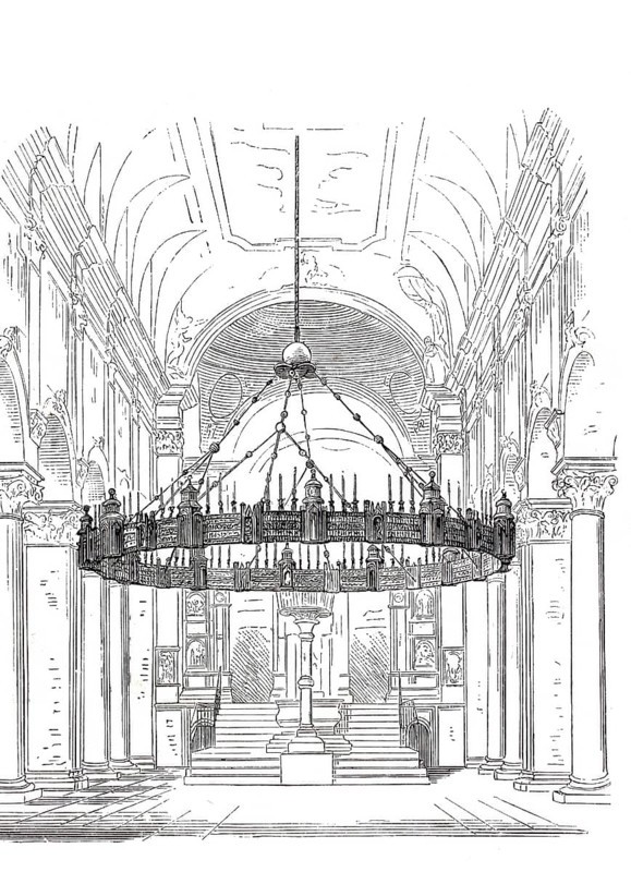 Chandelier, Heziloleuchter, in the cathedral of Hildesheim around 1850, Germany, Historical, digitally enhanced reproduction of a model from around 1860
