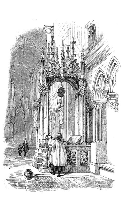 Fountain in St Peter's Cathedral in Regensburg, Regensburg Cathedral for short, Bavaria, Germany, Historical, digitally enhanced reproduction of a model from around 1860