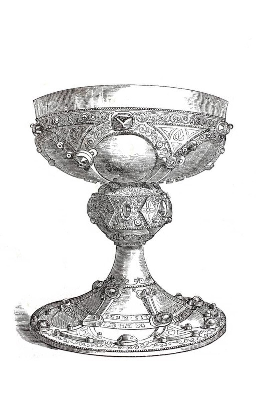 The richly decorated chalice of St Remigius, Remigius of Reims (436 to 533) was a bishop of Gallo-Roman nobility in the east of what is now France. He became famous for baptising the Merovingian king Clovis I and is venerated as one of the great saints of the Frankish people, from the cathedral of Reims, France, Historical, digitally enhanced reproduction from an original from around 1860