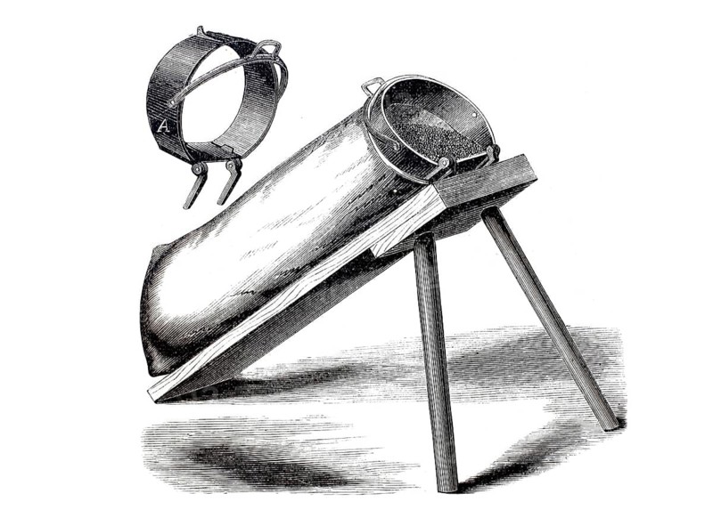 Agriculture, Sack holder, for filling grain sacks, Historical, digitally enhanced reproduction of a model from around 1860