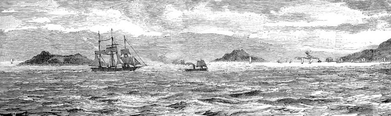 San Francisco Bay seen from the Golden Gate, America, Historical, digitally enhanced reproduction from an original around 1860