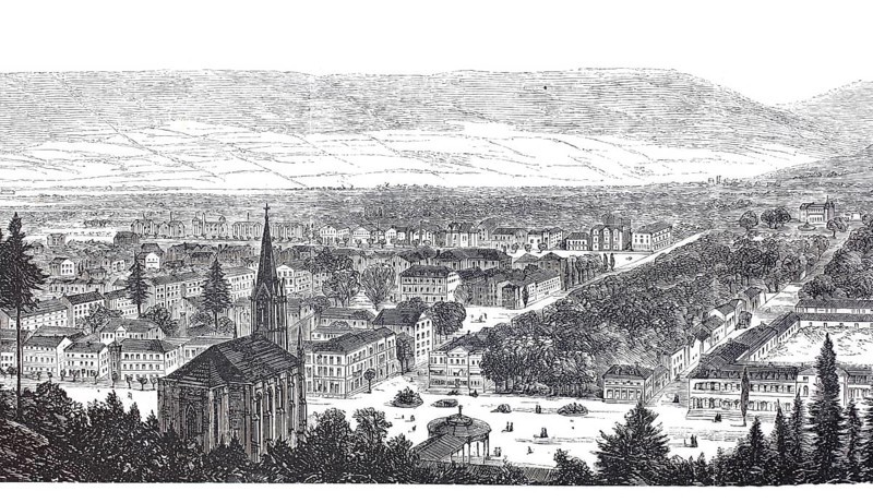 View of Pyrmont, today Bad Pyrmont, Lower Saxony, Germany, Historical, digitally enhanced reproduction of a model from around 1860
