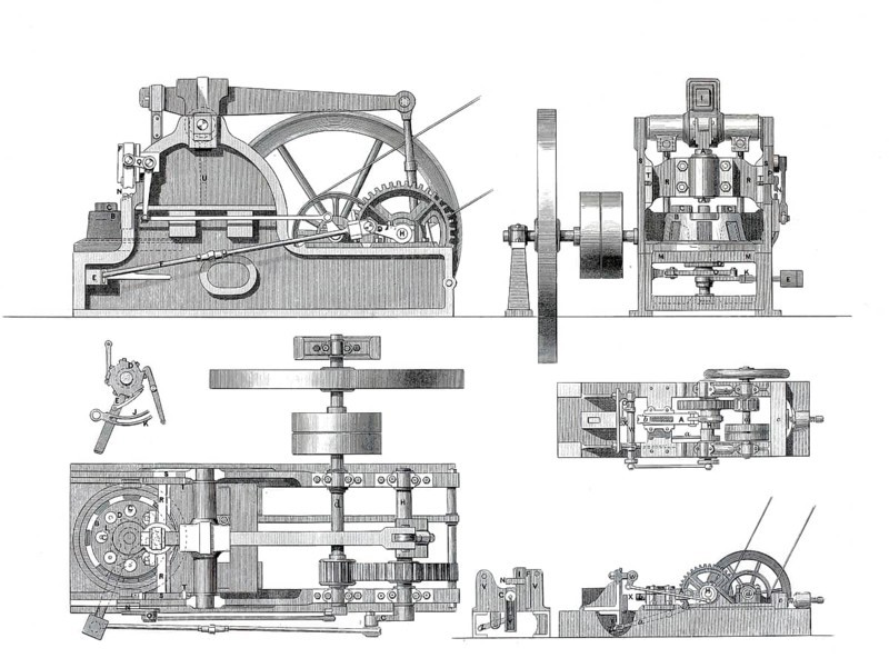 Riveting machine by D. and J. Tannahill, historical, digitally enhanced reproduction of a model from around 1860