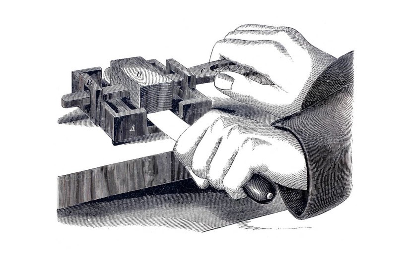 Apparatus for knife cleaning, knife sharpening, historical, digitally enhanced reproduction of a model from around 1860