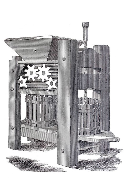 Fruit press, fruit press, by Karl Chop, historical, digitally enhanced reproduction of a model from around 1860