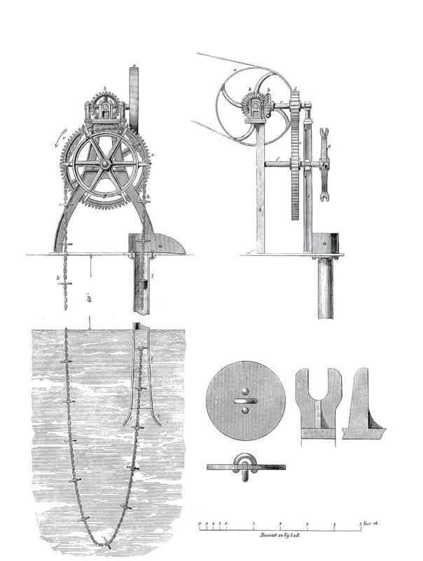 Chain pump for steam engine operation by Jung & Must in Halle, historical, digitally improved reproduction of a model from around 1860