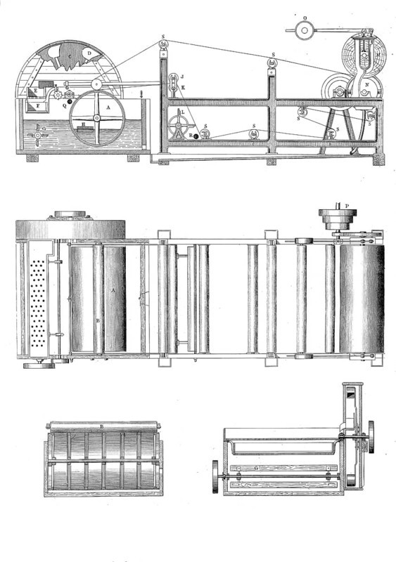 Cardboard machine by F. Walter from Leipzig, historical, digitally improved reproduction of a model from around 1860