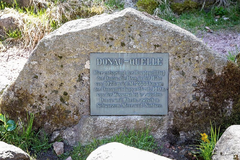 Information board at the source of the Breg, the furthest source of the Danube at the Kolmenhof in Furtwangen in the Black Forest, Baden-Württemberg, Germany