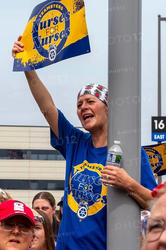 Southfield, Michigan - Nurses rally outside Corewell Health during their fight for a union contract. Corewell is the largest healthcare system in Michigan. Its 10, 000 nurses voted to join the Teamsters in late 2024 and are fighting for their first contract