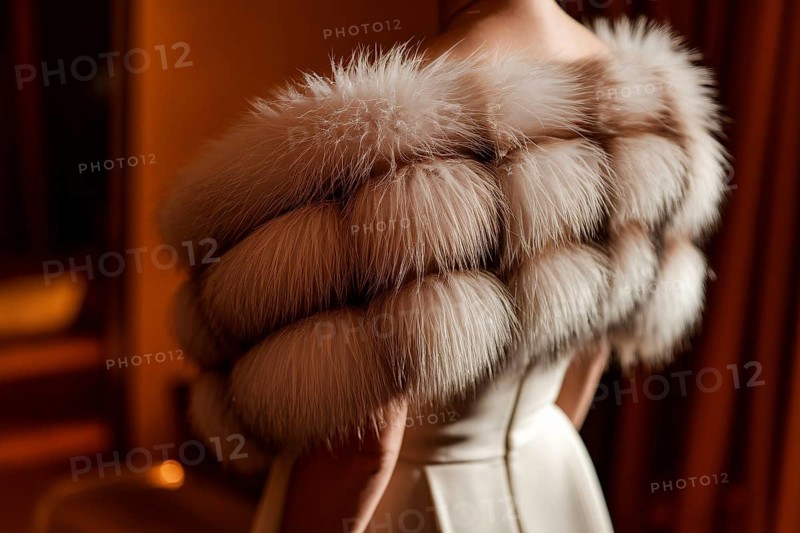 Luxurious real fur stola over woman's shoulder. A controversial symbol of elegance and animal cruelty in modern fashion. Generative ai, AI generated