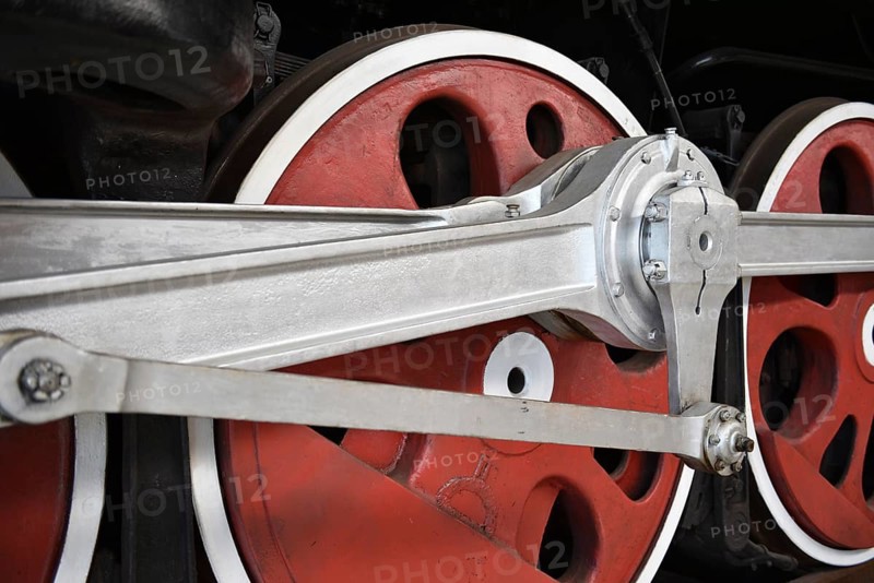 Driving wheels of the express train, steam locomotive P36 123 in the Prora Museum, Mecklenburg-Vorpommern, Germany