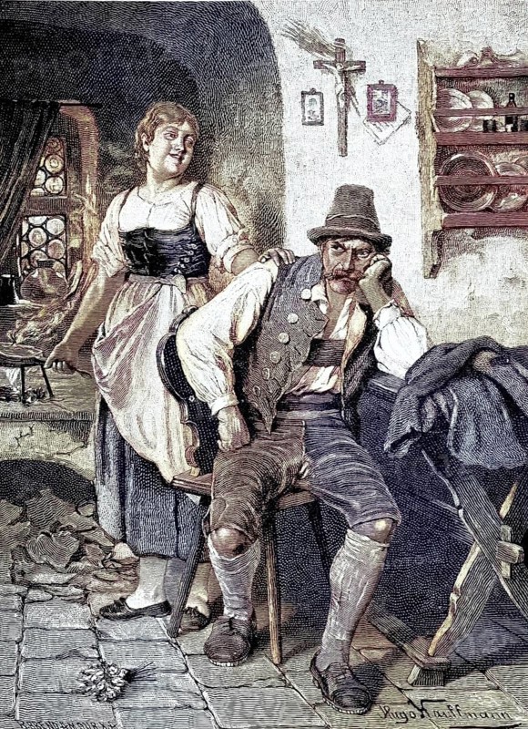 Unfounded jealousy, a couple with differences, after a painting by Hugo Kauffmann, illustration, published 1890, reproduction, digitally enhanced, historical