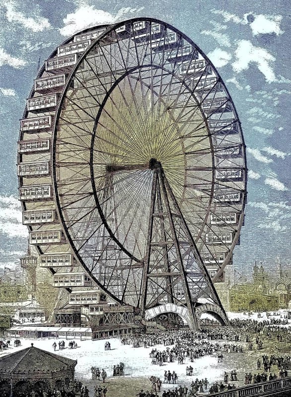 The giant aerial carousel at the 1893 Chicago World's Columbian Exposition also featured the Chicago World's Fair, America, historical image or illustration, published 1890, reproduction, digitally enhanced, Historical