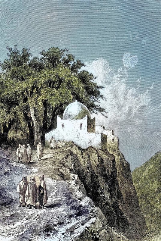 The Zaouia near Mazouna, the cradle of the Order of the Senussi in Algeria, Illustration, published 1890, Reproduction, digitally enhanced, Historical