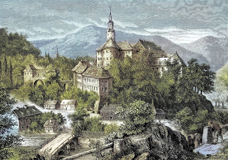 Weesenstein Castle in Saxony, Germany, illustration, published 1890, reproduction, digitally enhanced, historical