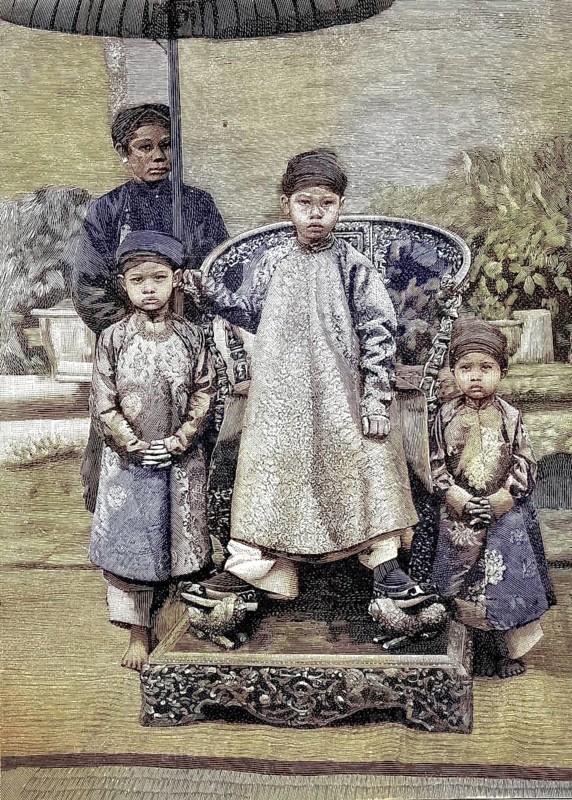The King of Annam and his brothers, now Vietnam, Illustration from 1894, Reproduction, digitally enhanced, Historical