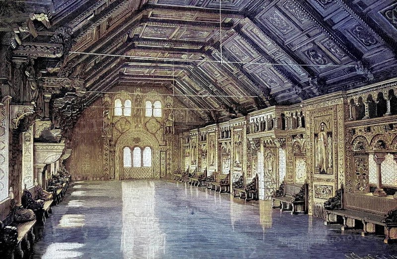 The Wartburg in Eisenach, Germany, the banquet hall, illustration from 1894, reproduction, digitally enhanced, historical
