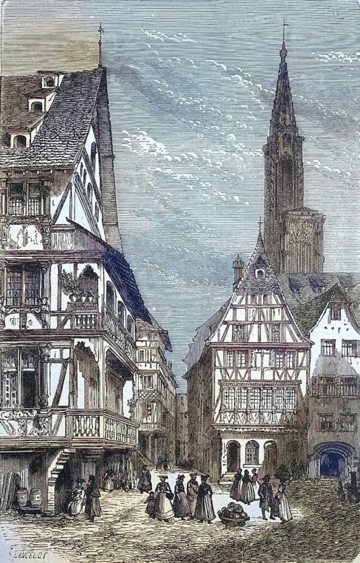 Place du Marché aux Cochons de Lait, the piglet market, in Strasbourg, France, historical picture or illustration from 1894, reproduction, digitally enhanced, Historical