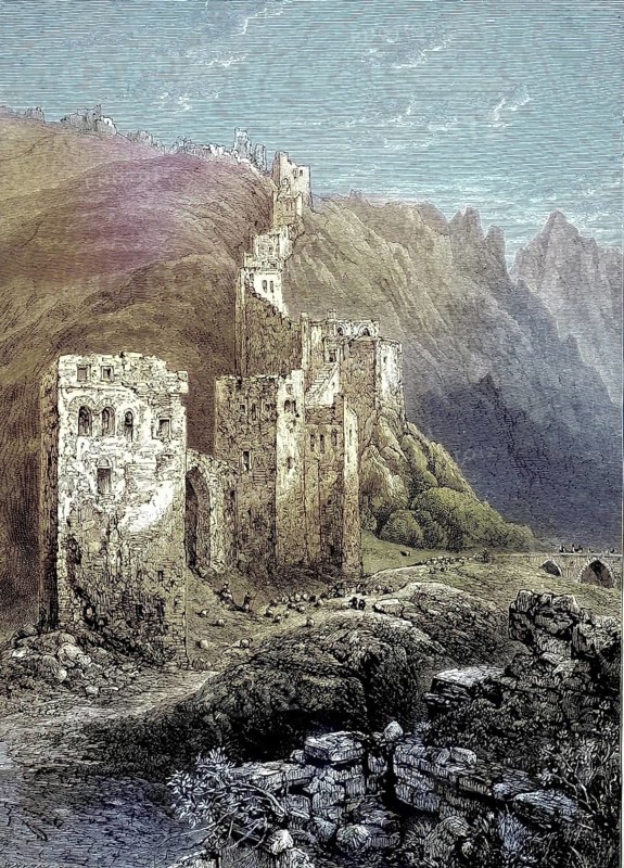 The walls of Antioch on the Orontes, an ancient Greco-Roman city, east of the Orontes. Its ruins are located near the modern city of Antakya, Turkey, historical image or illustration from 1894, reproduction, digitally enhanced, Historical