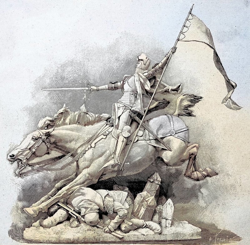 Monument to the Maid of Orleans, Jeanne d'Arc, in Chinon, France, 1893, Illustration from 1894, Reproduction, digitally enhanced, Historical