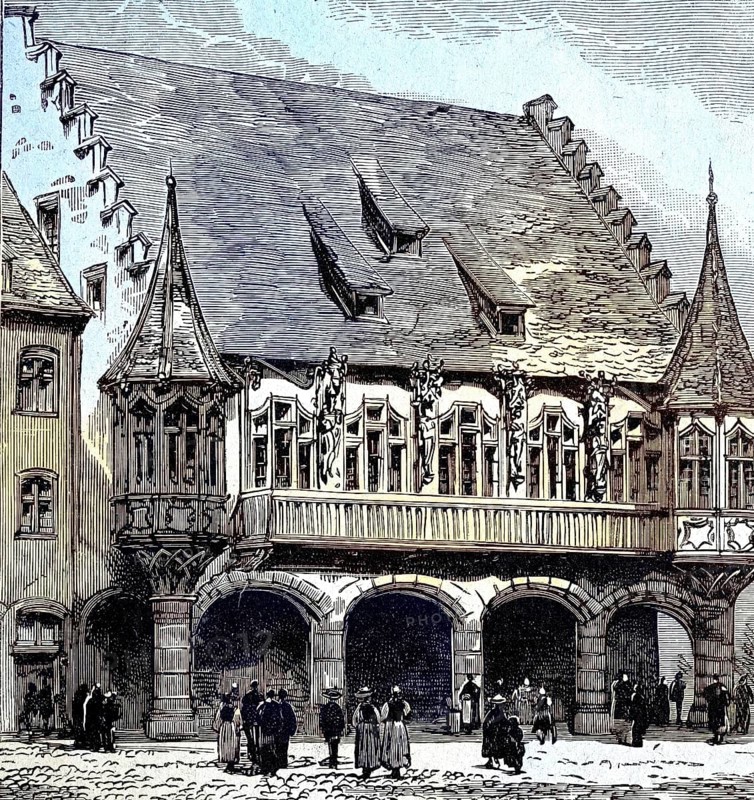 The old town hall in Freiburg, Breisgau, Germany, Illustration from 1894, Reproduction, digitally enhanced, Historical