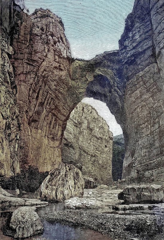 The rock bridge of Constantine in Algeria in the 19th century, Illustration from 1894, Reproduction, digitally enhanced, Historical