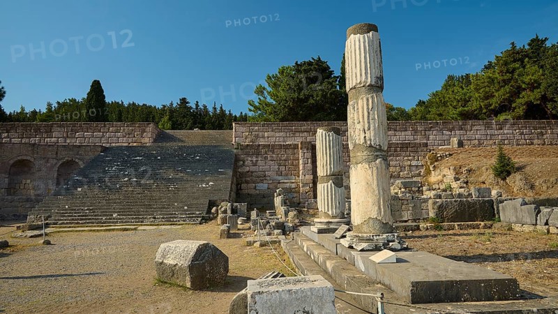 Ancient ruins with broken columns and stairs, surrounded by nature, Asklepios Temple, Asklipion, Asklepieion, Healing Temple, Temple, Hippocrates, Kos, Dodecanese, Greek Islands, Greece